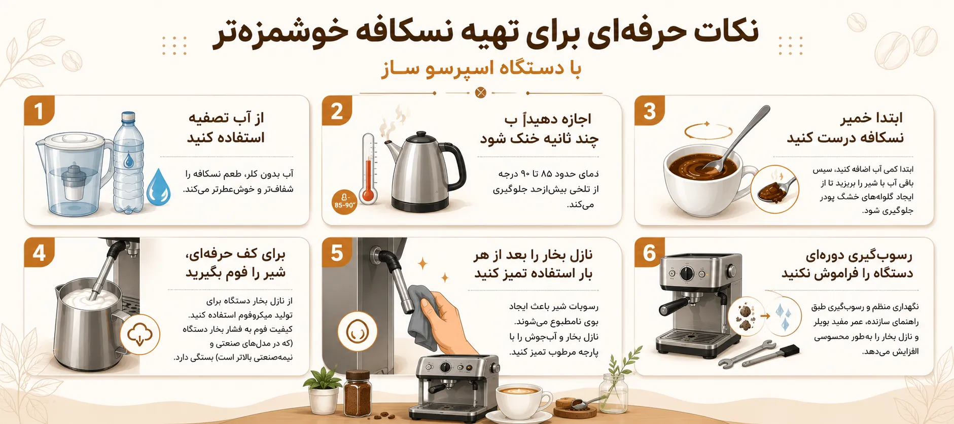 مراحل تهیه نسکافه با اسپرسو ساز